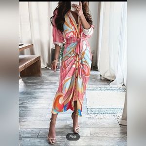 Full Printed Button Front Dress, Casual Long Sleeve Dress